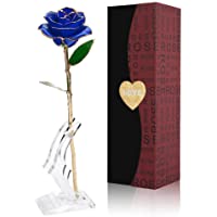 Rosa Oro 24 K Rosas Eterna Flores Artificiales Mejor Regalo Con Soporte Transparente y Caja Regalo para Esposa Mom Novia…